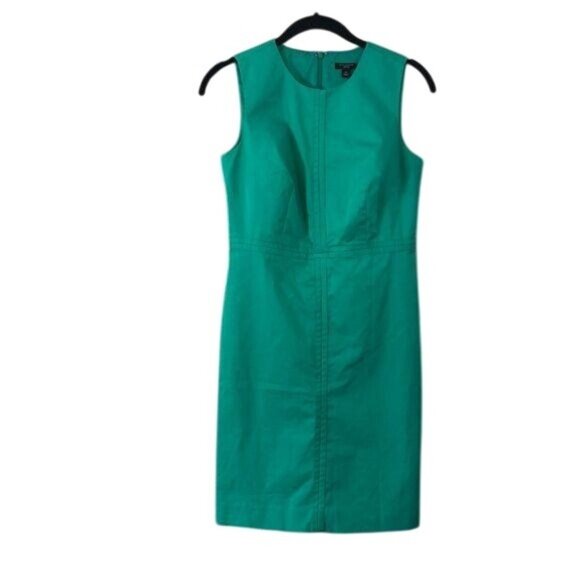 Ann Taylor Womens Green Sheath Dress 2P Petite Sleeveless Cotton Blend - Picture 1 of 8